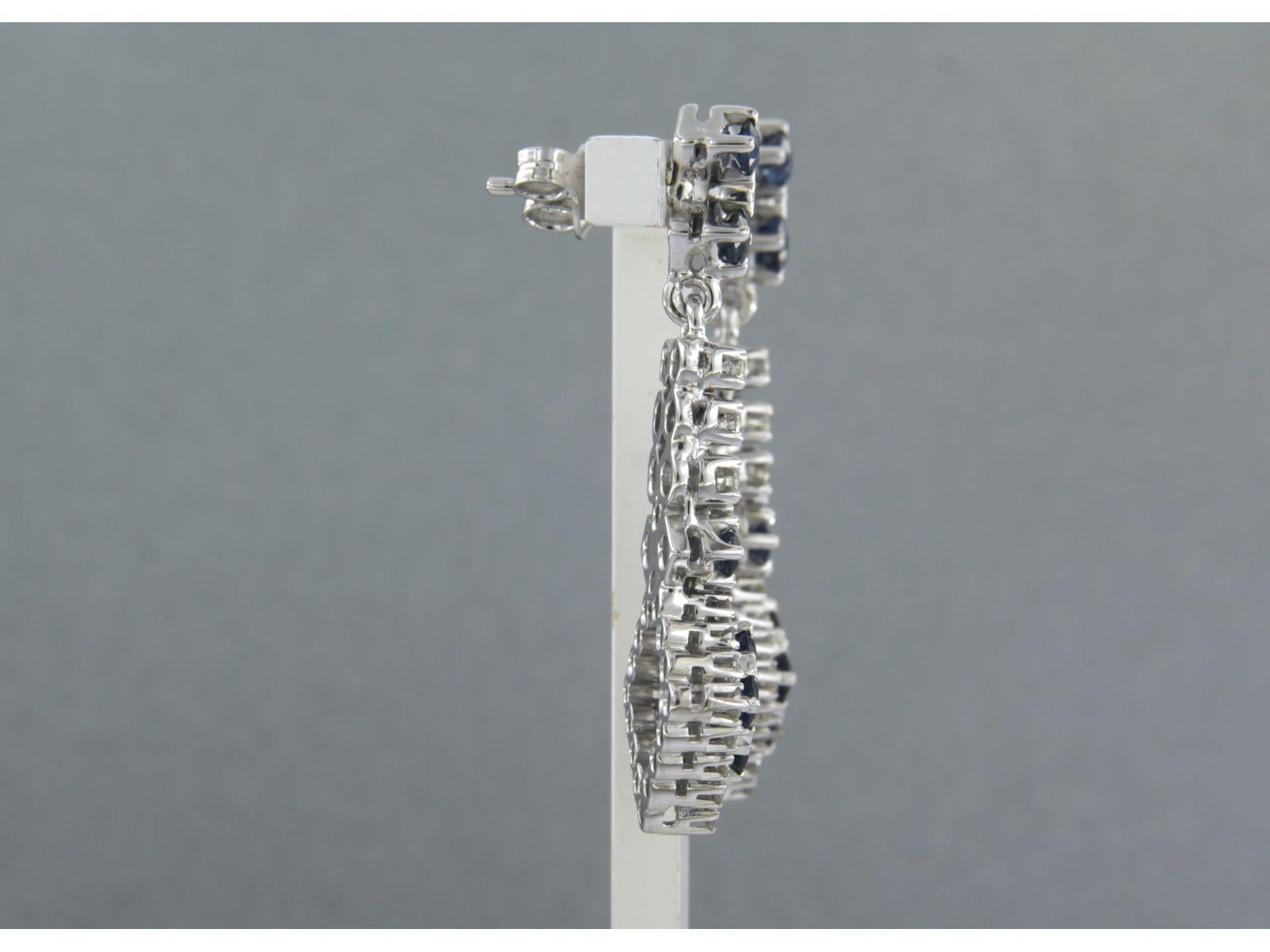 Boucles d'oreilles avec saphir et diamant taille brillant jusqu'à 1,30ct 12,0 grammes or 18k Excellent état - En vente à The Hague, ZH