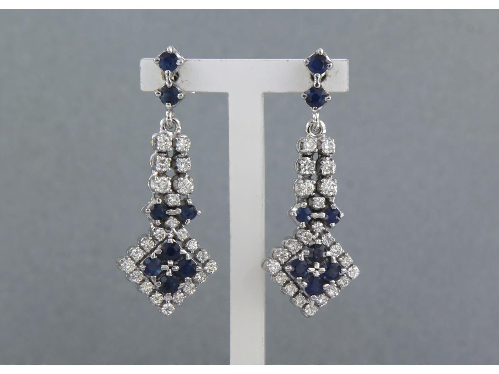 Earrings with sapphire and brilliant cut diamond up to 1.30ct 12.0 gram 18k gold