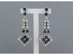 Earrings with sapphire and brilliant cut diamond up to 1.30ct 12.0 gram 18k gold