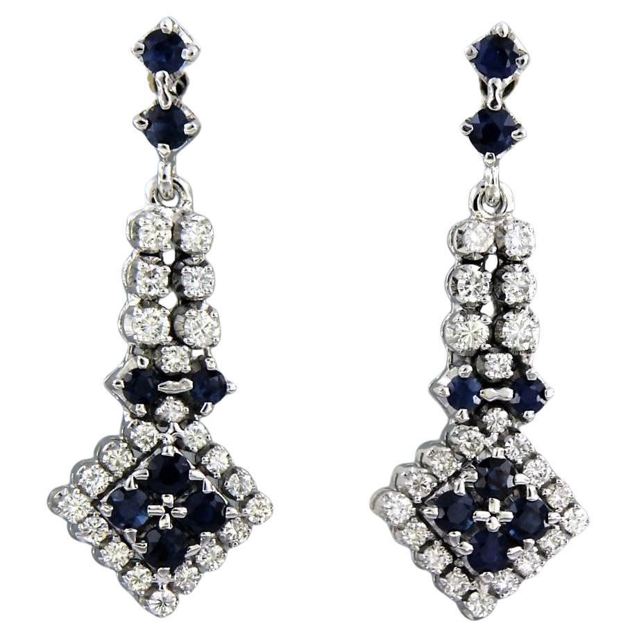 Boucles d'oreilles avec saphir et diamant taille brillant jusqu'à 1,30ct 12,0 grammes or 18k