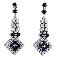 Earrings with sapphire and brilliant cut diamond up to 1.30ct 12.0 gram 18k gold