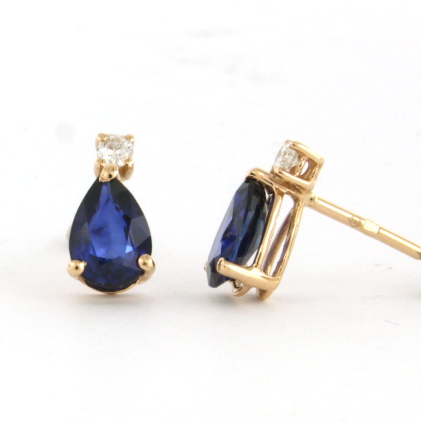 Modern Earrings with sapphire and brilliant cut diamonds up to 0.08ct 18k pink gold For Sale
