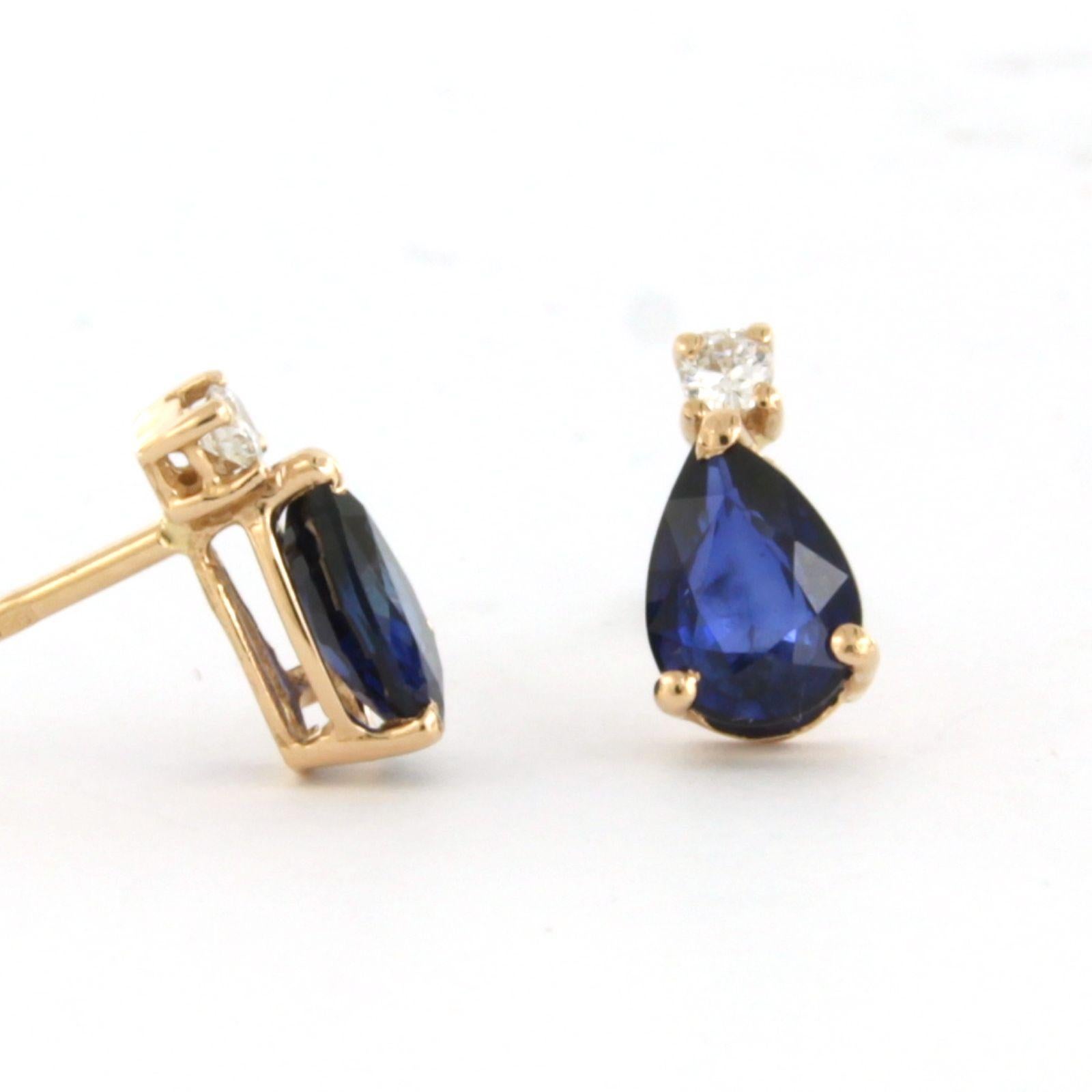 Brilliant Cut Earrings with sapphire and brilliant cut diamonds up to 0.08ct 18k pink gold For Sale