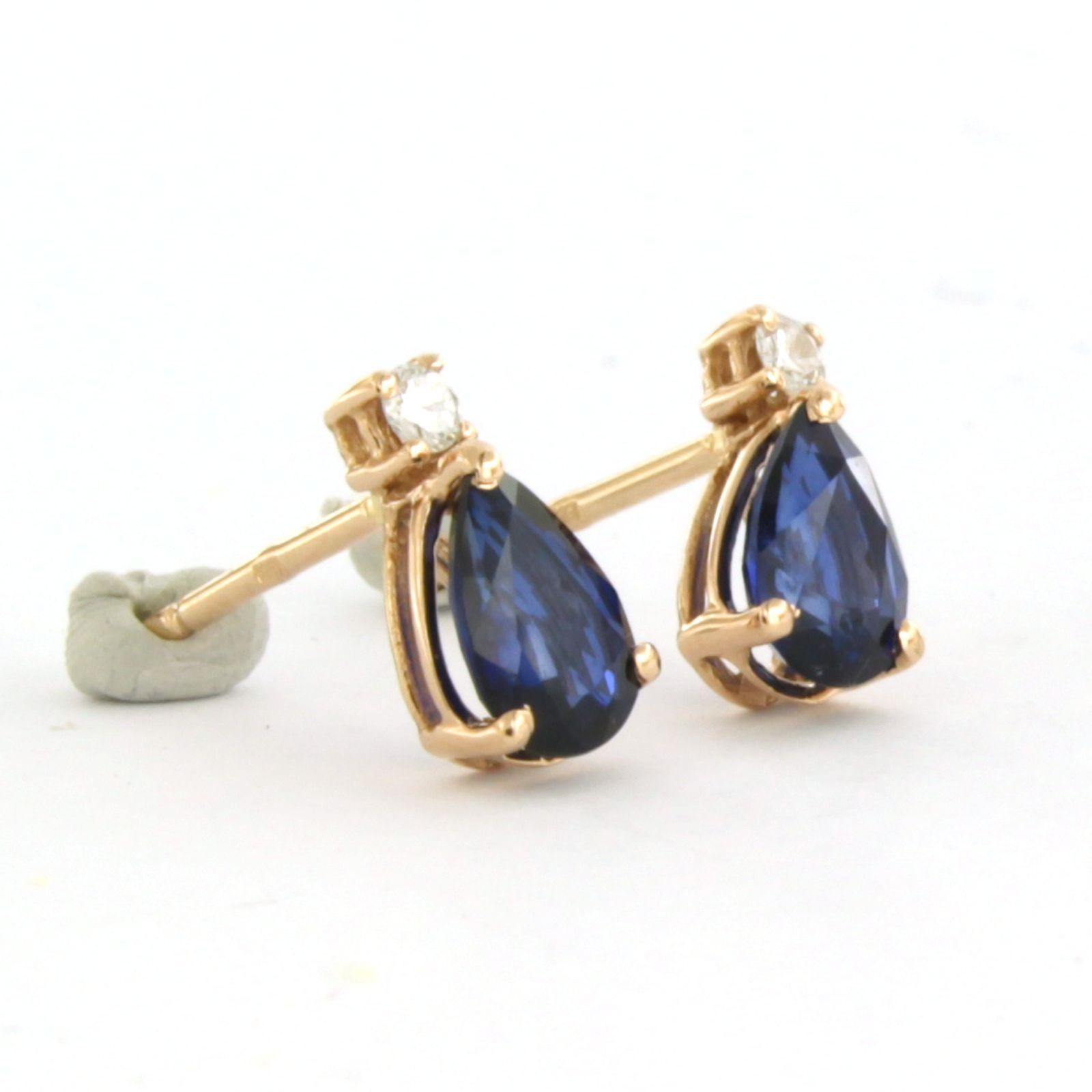 Earrings with sapphire and brilliant cut diamonds up to 0.08ct 18k pink gold In New Condition For Sale In The Hague, ZH
