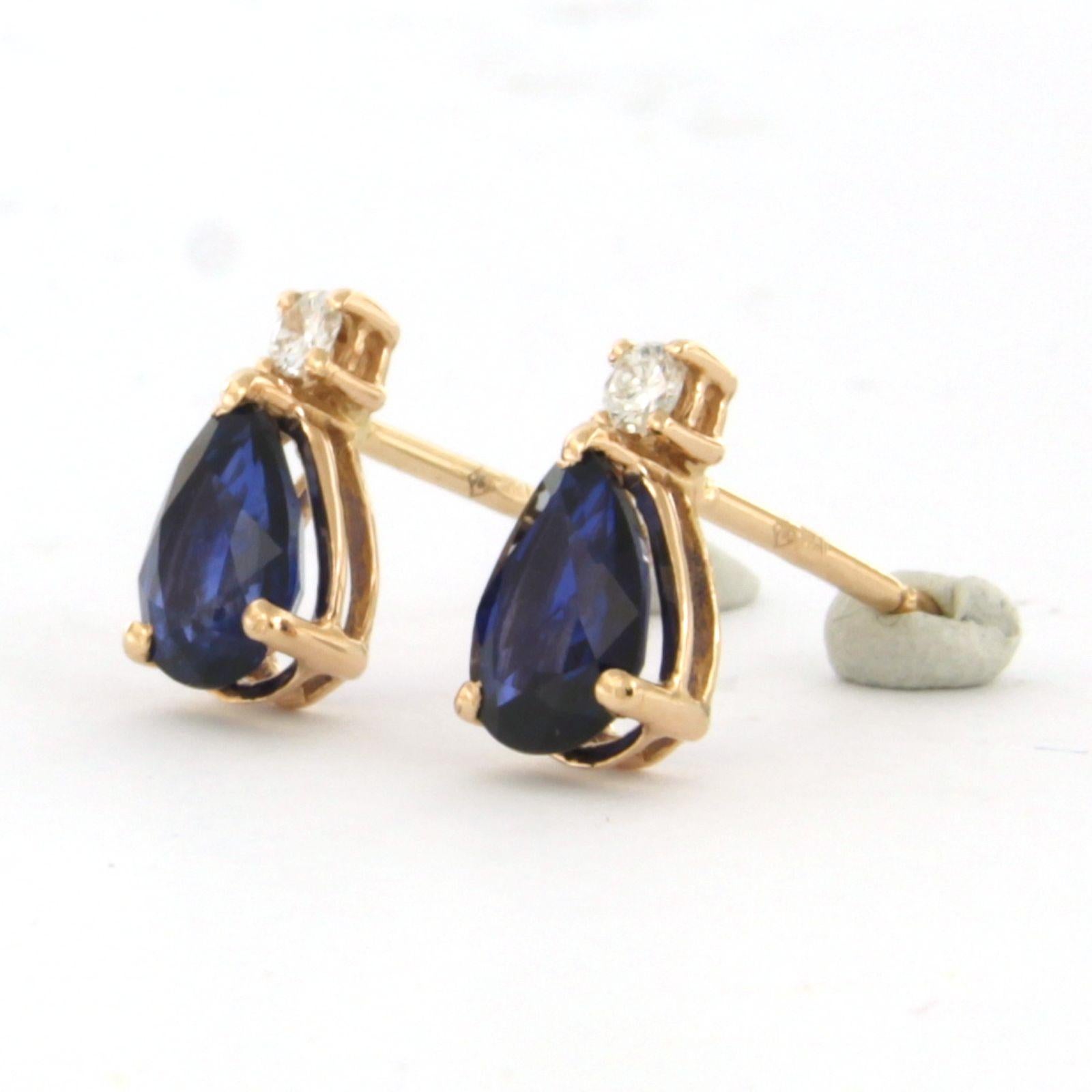 Women's Earrings with sapphire and brilliant cut diamonds up to 0.08ct 18k pink gold For Sale