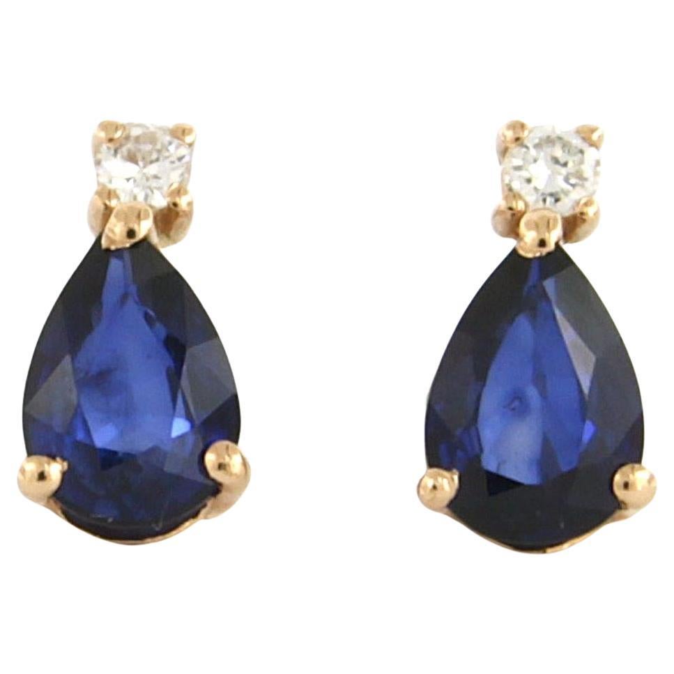 Pendientes con zafiro y diamantes talla brillante hasta 0,08ct Oro rosa de 18k