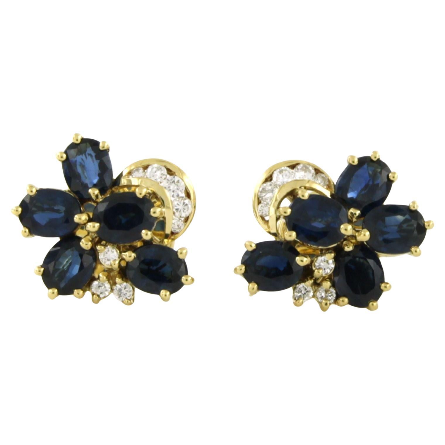 Earrings with sapphire and brilliant cut diamonds up to 0.19ct 18k gold