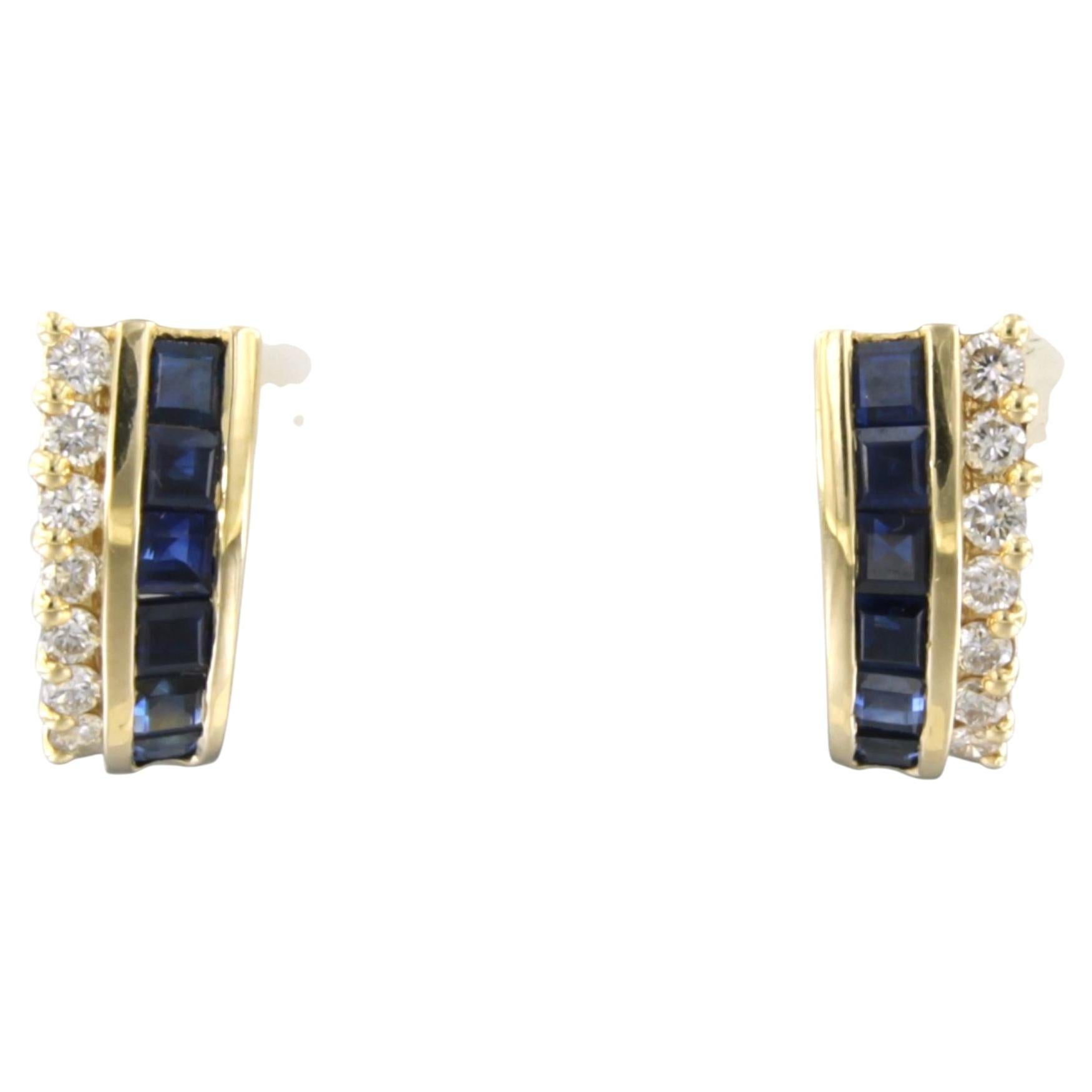 Orecchini con zaffiro e diamanti a taglio brillante fino a 0,20 ct, in oro 18 carati, 3,9 grammi