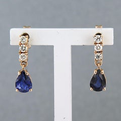 Earrings with sapphire and brilliant cut diamonds up to 0.24ct 18k gold 2.3 gram