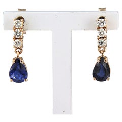Earrings with sapphire and brilliant cut diamonds up to 0.24ct 18k gold 2.3 gram