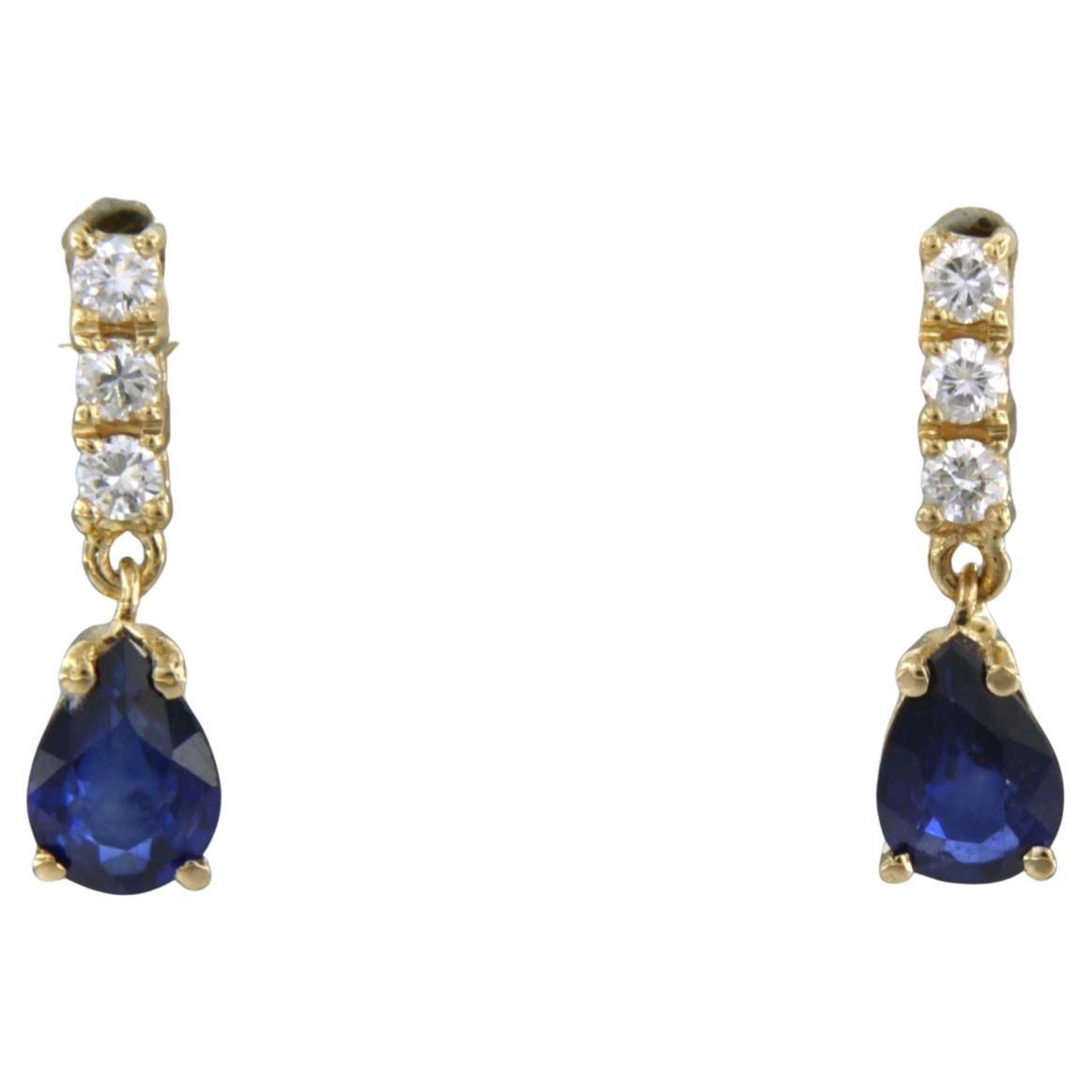 Earrings with sapphire and brilliant cut diamonds up to 0.26ct 18k yellow gold