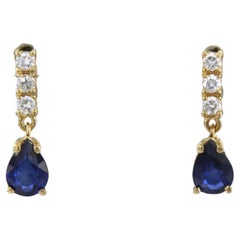 Boucles d'oreilles avec saphir et diamants taille brillant jusqu'à 0,26ct Or jaune 18k
