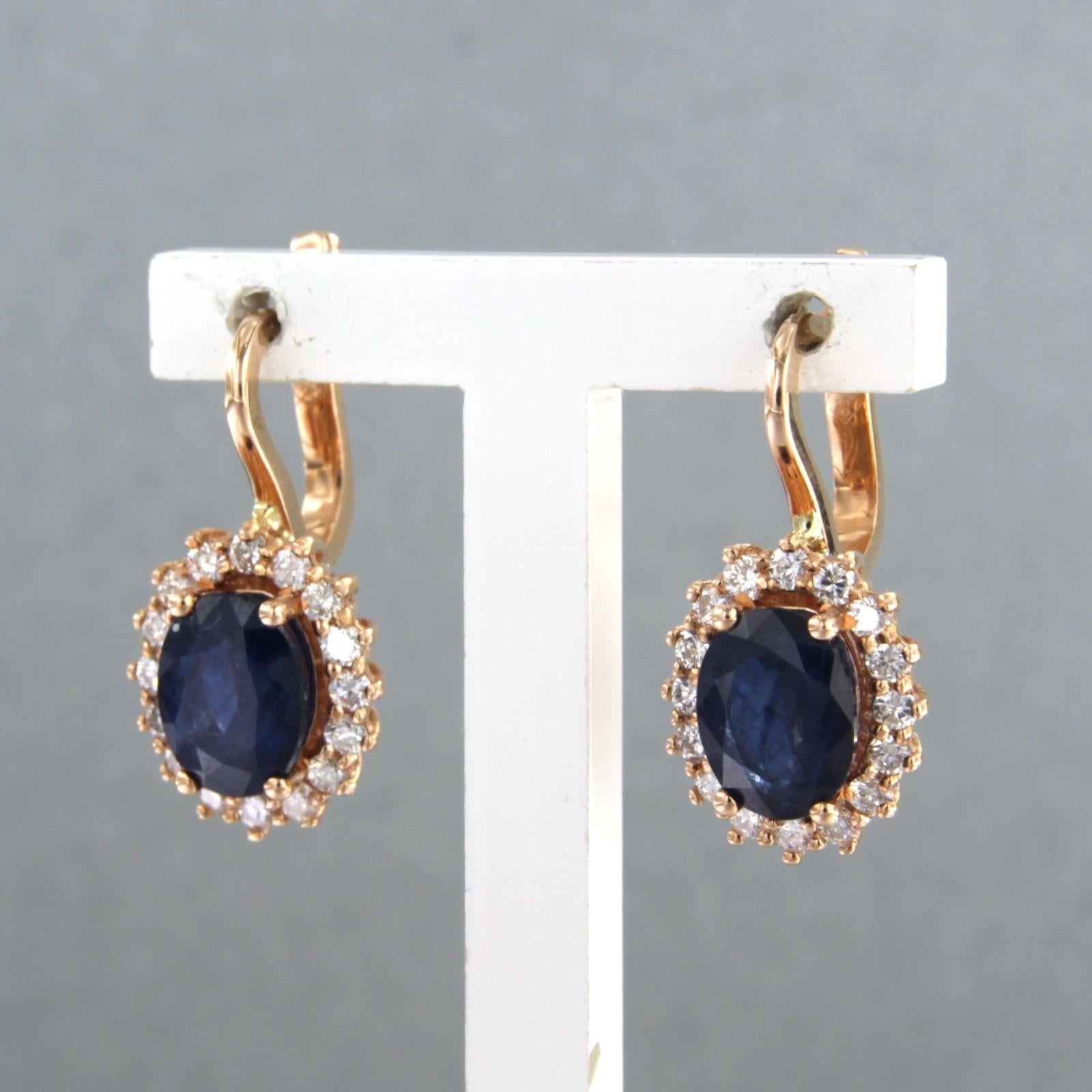 Boucles d'oreilles avec saphir et diamants taille brillant jusqu'à 0,56ct or 18k en vente 1