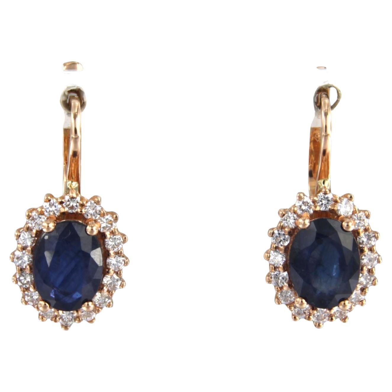 Boucles d'oreilles avec saphir et diamants taille brillant jusqu'à 0,56ct or 18k