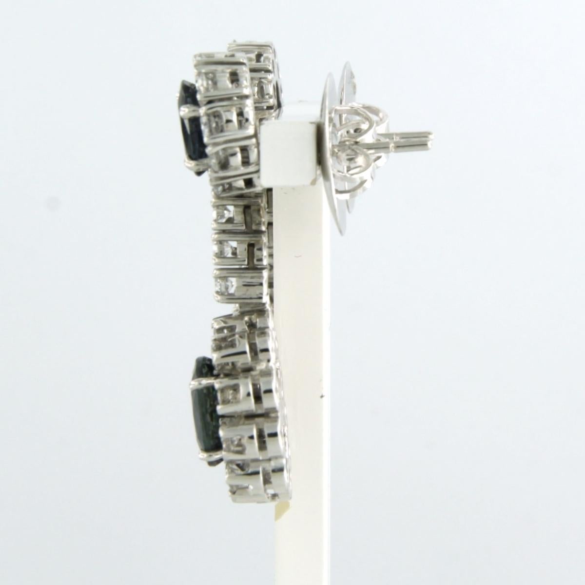 Taille brillant Boucles d'oreilles avec saphir et diamants taille brillant jusqu'à 1,50 ct Or blanc 14k en vente