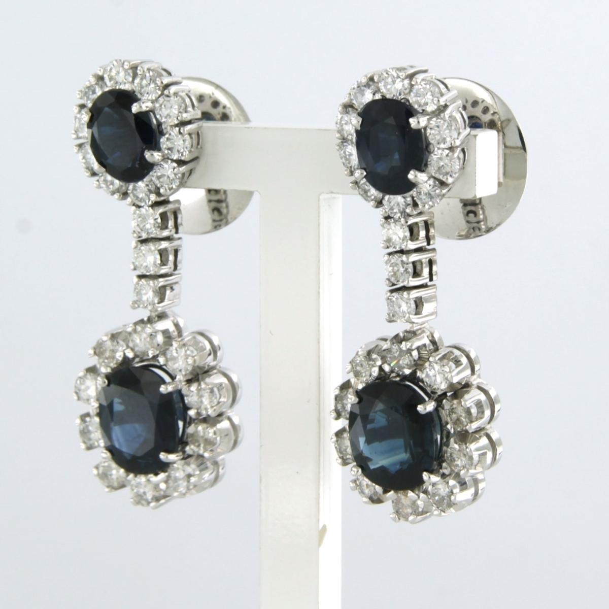 Boucles d'oreilles avec saphir et diamants taille brillant jusqu'à 1,50 ct Or blanc 14k Pour femmes en vente