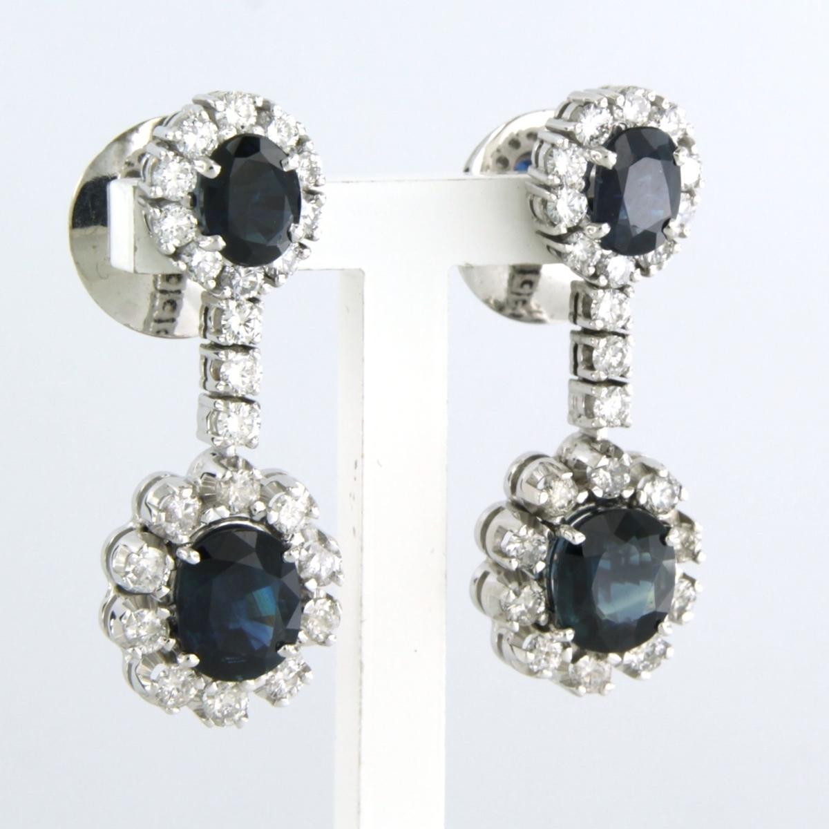 Boucles d'oreilles avec saphir et diamants taille brillant jusqu'à 1,50 ct Or blanc 14k en vente 1
