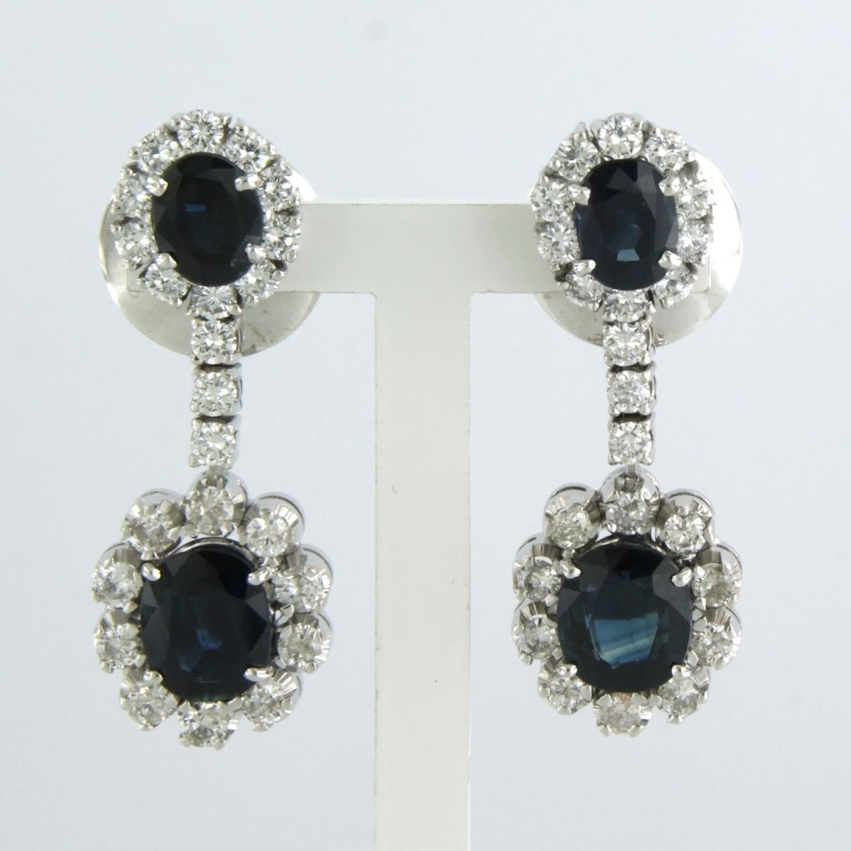 Boucles d'oreilles avec saphir et diamants taille brillant jusqu'à 1,50 ct Or blanc 14k en vente 1