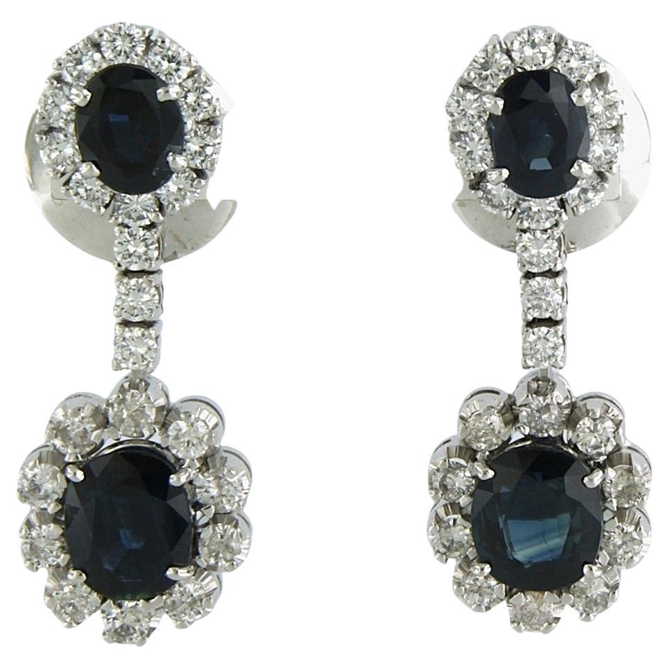 Earrings with sapphire and brilliant cut diamonds up to 1.50ct 18k gold 12.4 gr