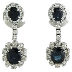 Earrings with sapphire and brilliant cut diamonds up to 1.50ct 18k gold 12.4 gr