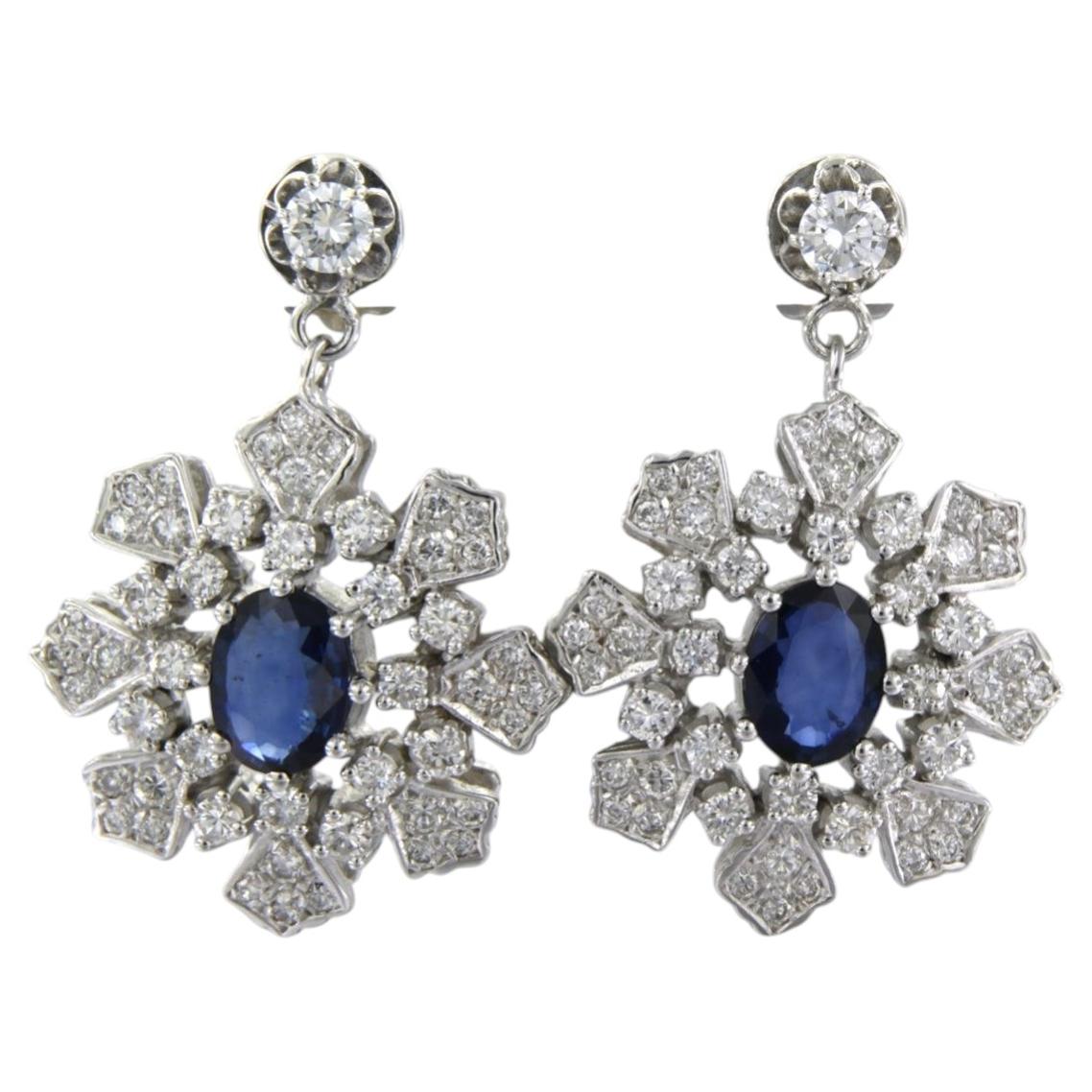 Ohrringe mit Saphir und Diamanten im Brillantschliff bis zu 2,40 ct, 18-karätiges Gold, 16,0 g