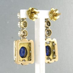 Earrings with sapphire and old ine cut diamonds up to 1.00ct 14k gold and silver