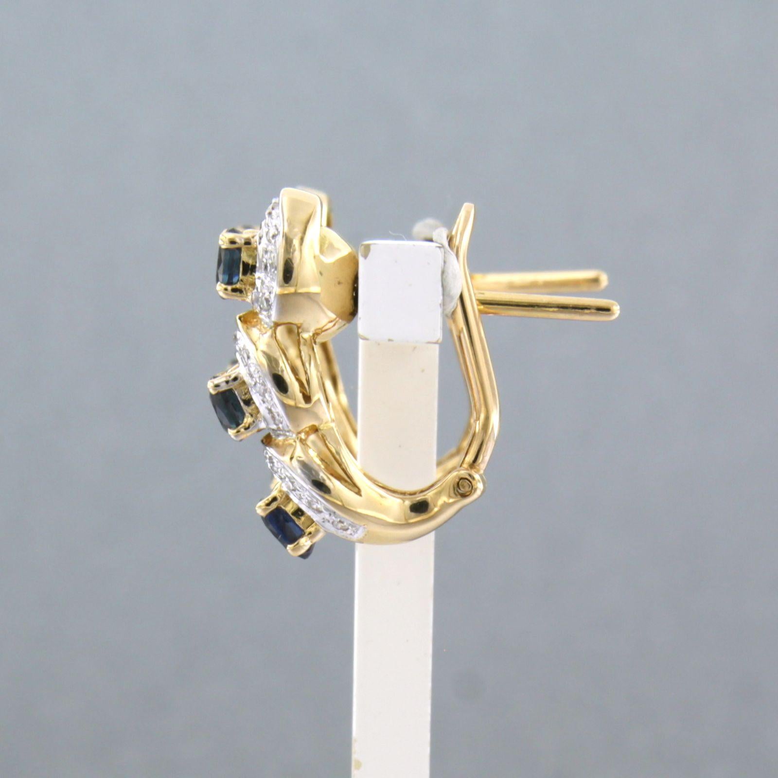 Moderne Boucles d'oreilles avec saphir et diamants taille unique jusqu'à 0,25ct Or 18k 6,7 grammes en vente