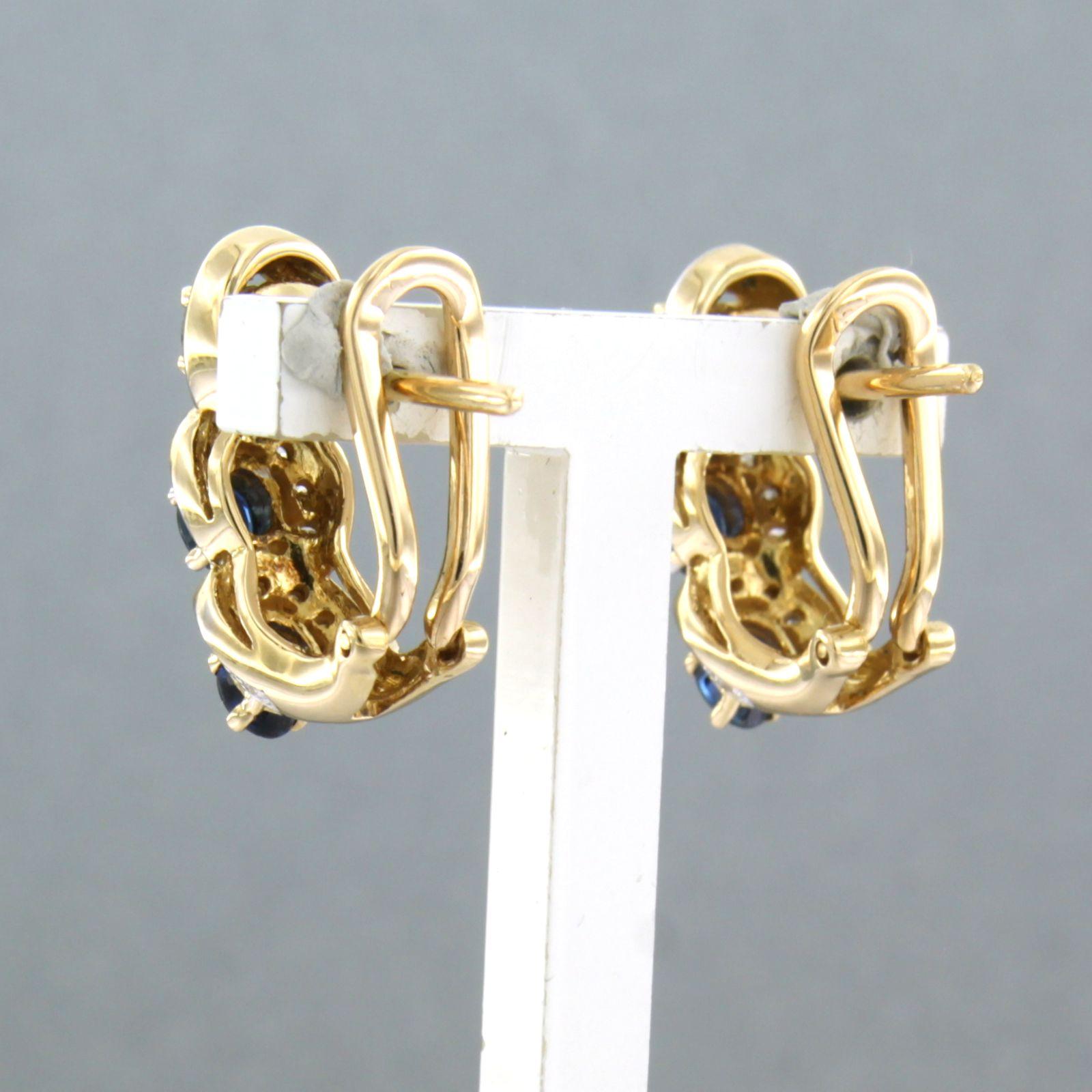 Taille simple Boucles d'oreilles avec saphir et diamants taille unique jusqu'à 0,25ct Or 18k 6,7 grammes en vente