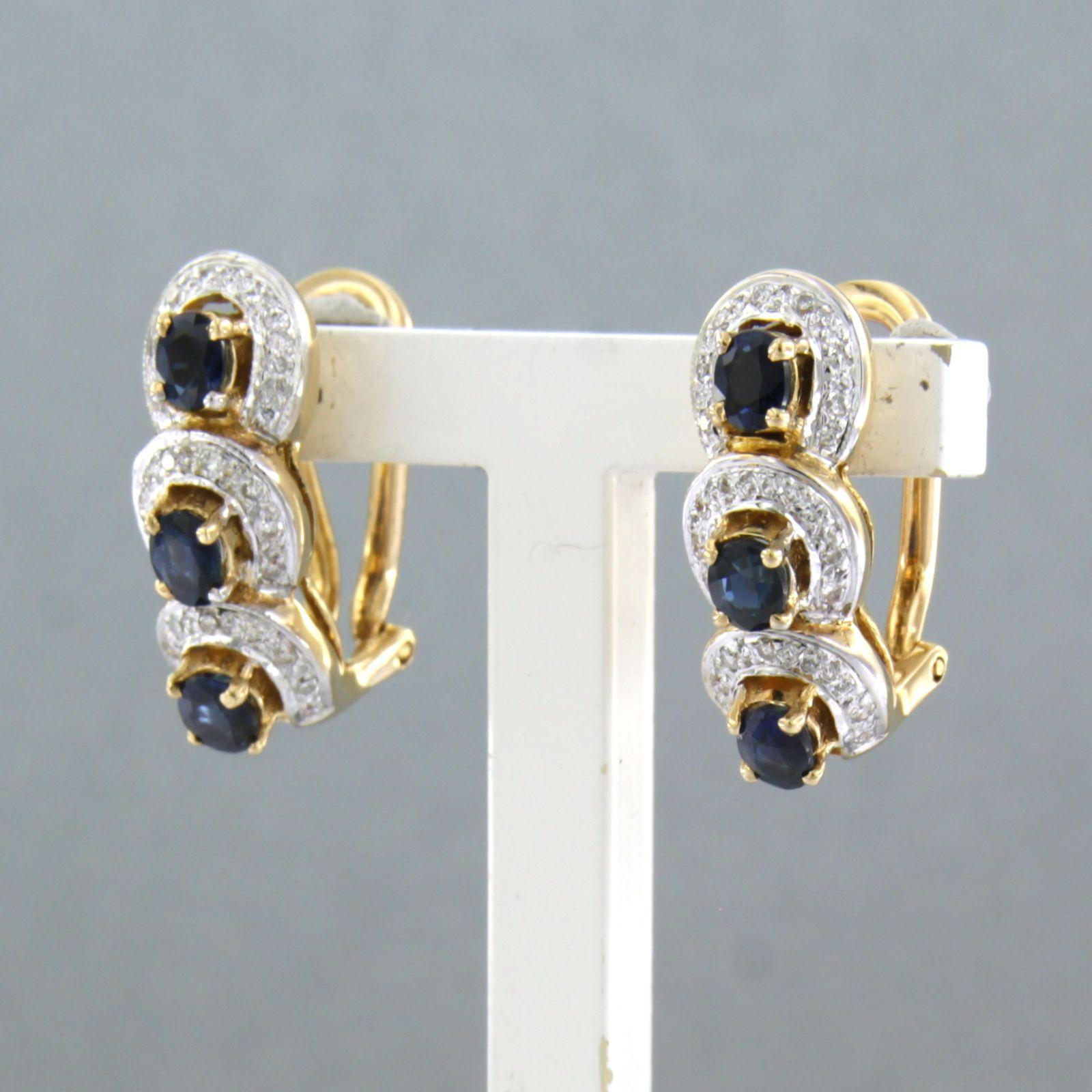 Boucles d'oreilles avec saphir et diamants taille unique jusqu'à 0,25ct Or 18k 6,7 grammes Excellent état - En vente à The Hague, ZH