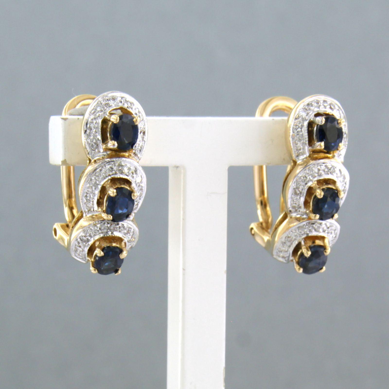 Boucles d'oreilles avec saphir et diamants taille unique jusqu'à 0,25ct Or 18k 6,7 grammes Pour femmes en vente