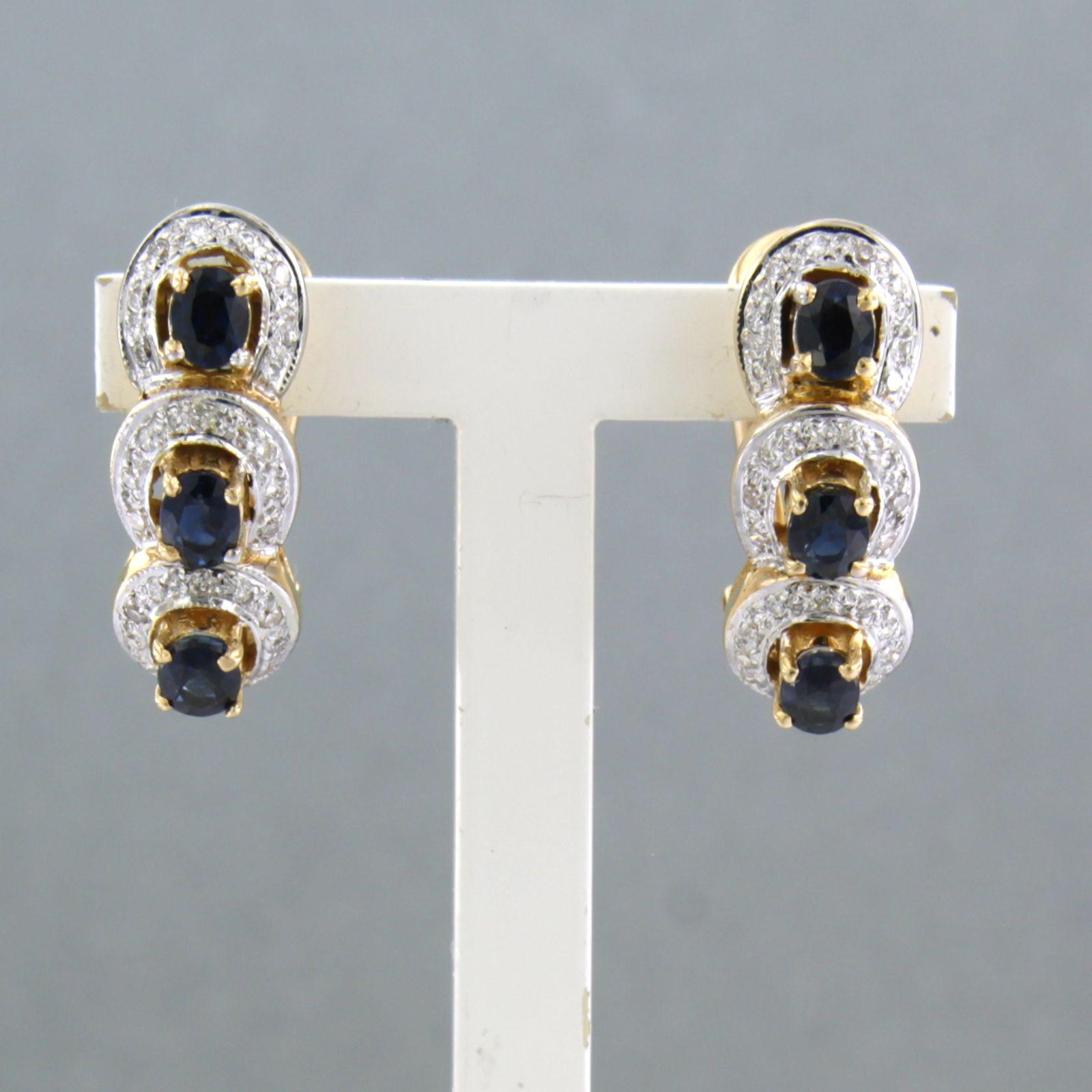 Boucles d'oreilles avec saphir et diamants taille unique jusqu'à 0,25ct Or 18k 6,7 grammes en vente 1