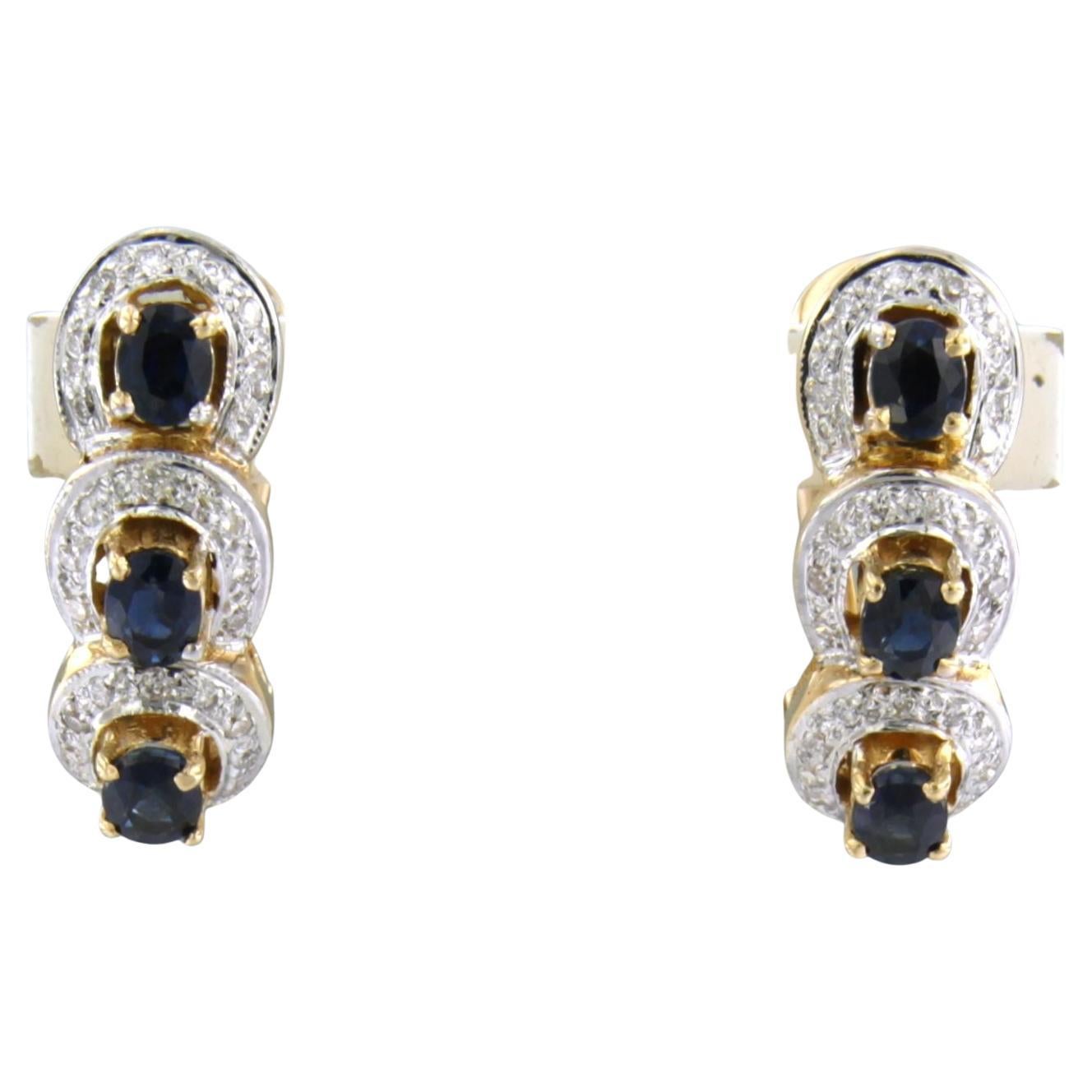 Boucles d'oreilles avec saphir et diamants taille unique jusqu'à 0,25ct Or 18k 6,7 grammes