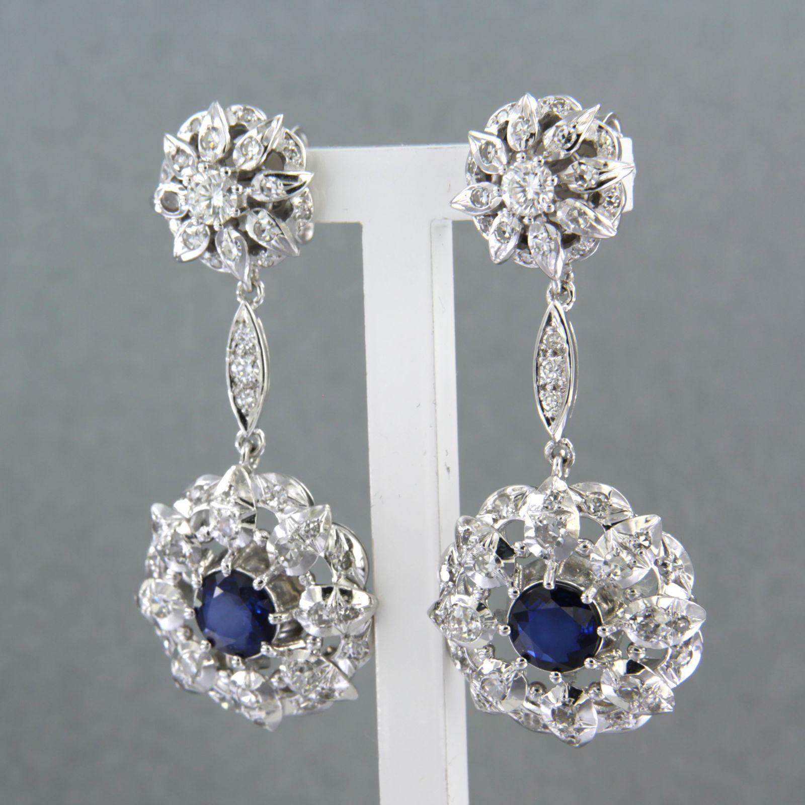 Pendientes con zafiro, brilante y diamantes talla única hasta 1,64ct Oro de 14k en Excelente Estado en The Hague, ZH