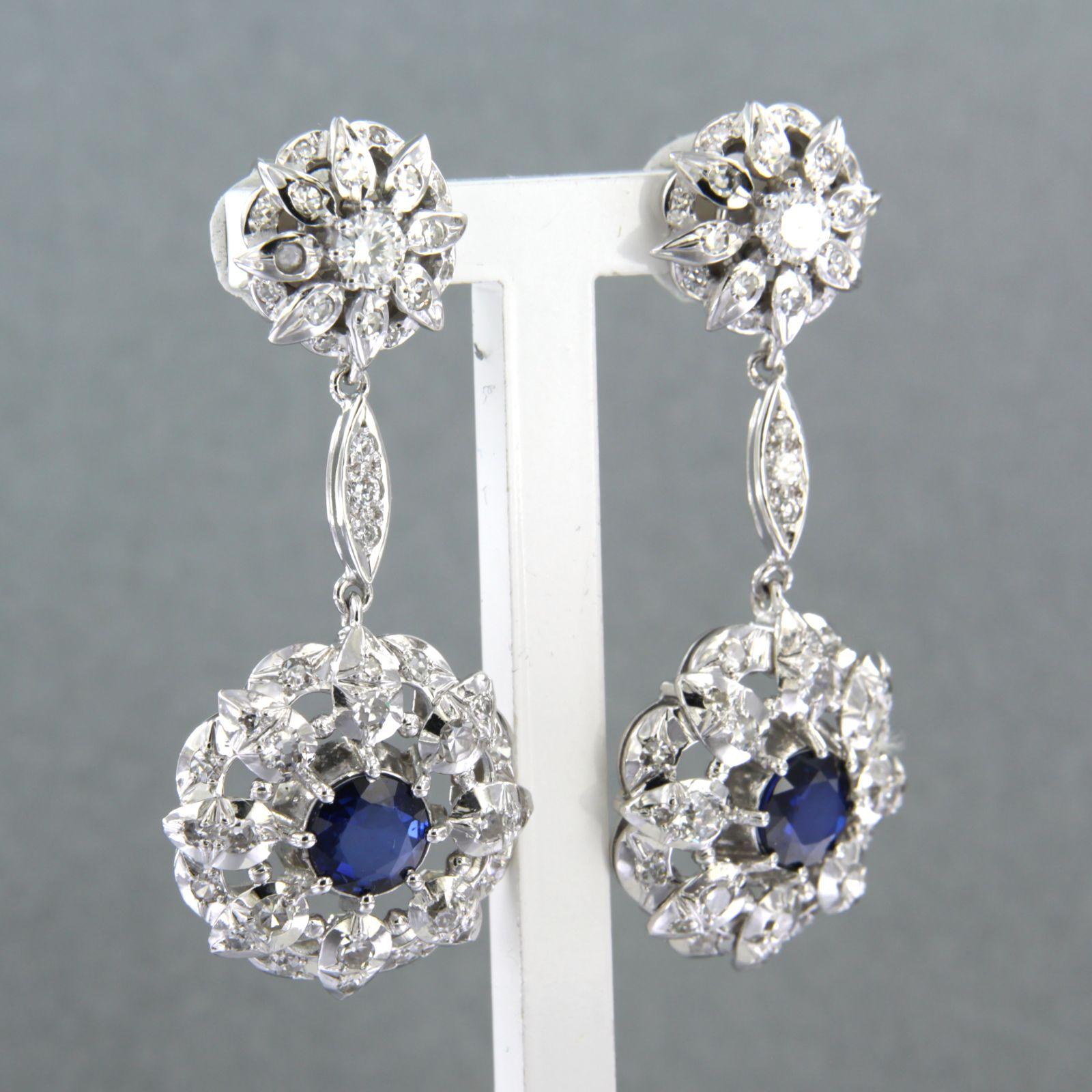 Femenino o masculino Pendientes con zafiro, brilante y diamantes talla única hasta 1,64ct Oro de 14k