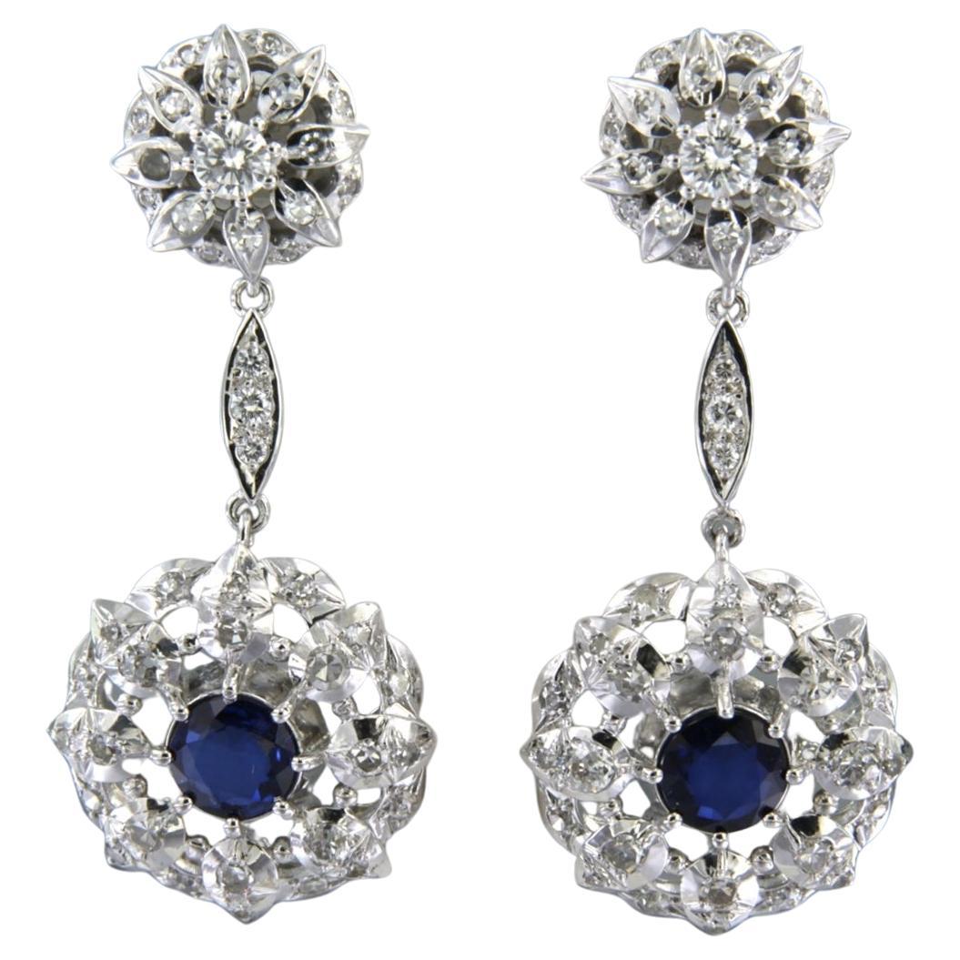 Earrings with sapphire, briljant and single cut diamonds up to 1.64ct 14k gold