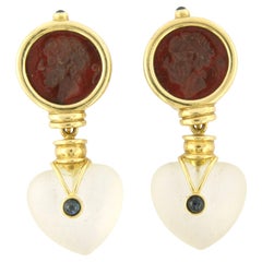 Boucles d
oreilles avec saphir, cornaline et cristal de roche Or 18k