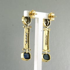Earrings with sapphire, old mine and rose cut diamonds up to 2.00ct 14k gold