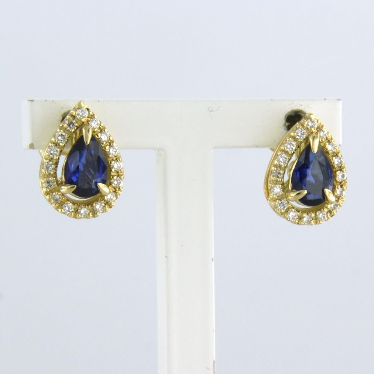 Modern Earrings with sapphire up to 1.00ct and diamonds up to 0.18ct 18k yellow gold For Sale