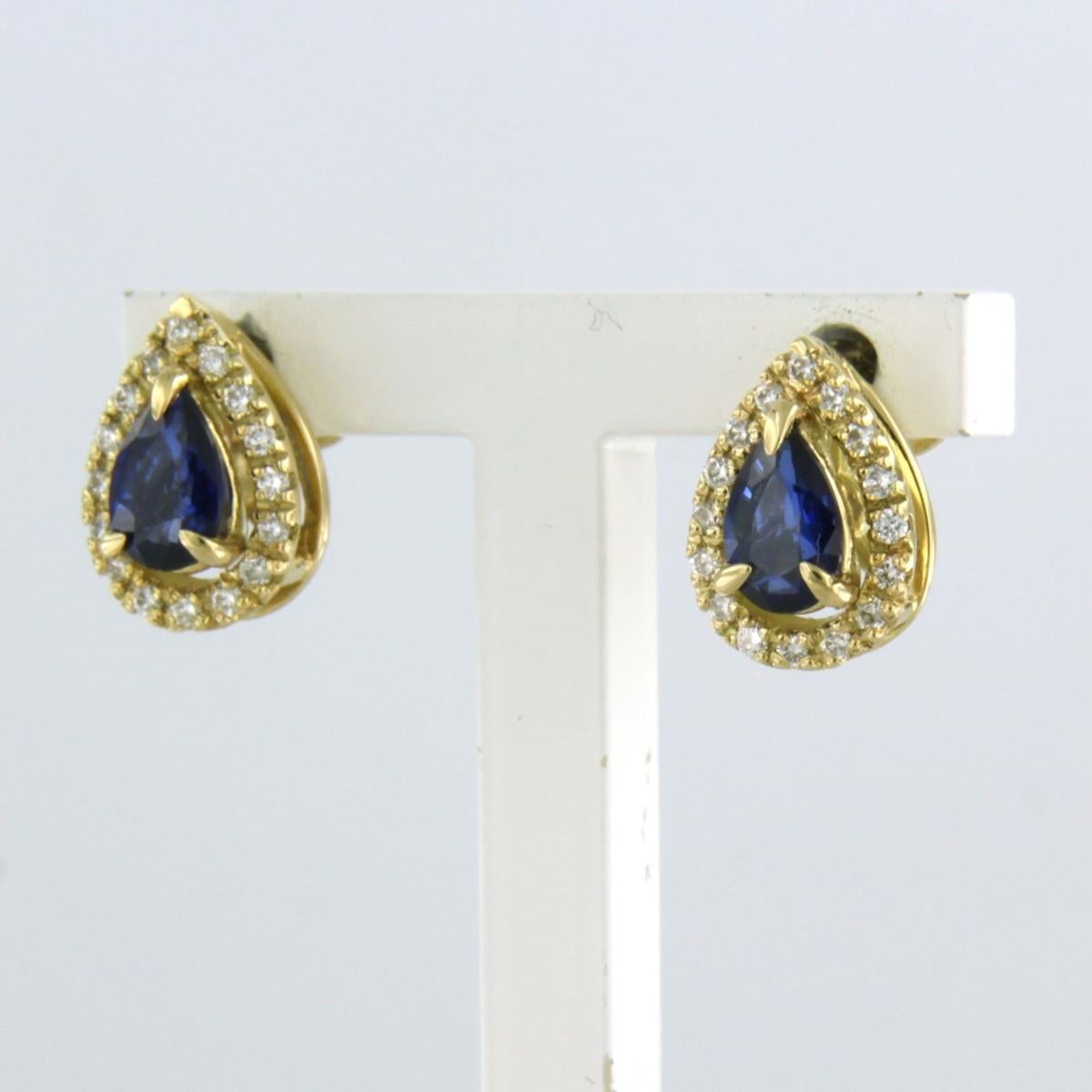Brilliant Cut Earrings with sapphire up to 1.00ct and diamonds up to 0.18ct 18k yellow gold For Sale