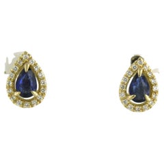 Boucles d'oreilles en or jaune 18 carats avec saphirs jusqu'à 1,00 carat et diamants jusqu'à 0,18 carat