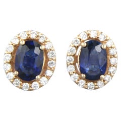 Earrings with sapphire up to 1.06ct and brilliant cut diamonds 14k pink gold