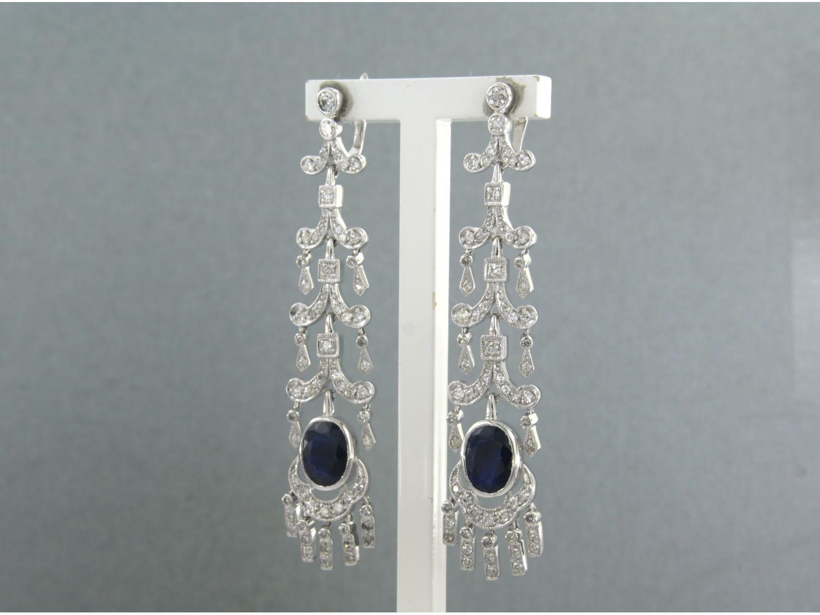 Women's Earrings with sapphire up to 2.80ct and single cut diamond up to 1.25ct 14k gold For Sale