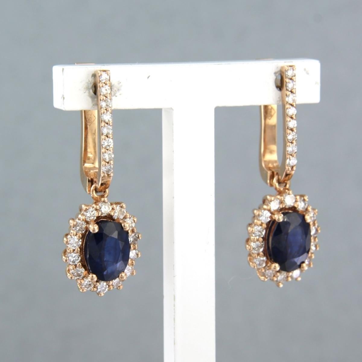 Modern Earrings with sapphire up to 2.96ct and brilliant cut diamonds 18k pink gold For Sale