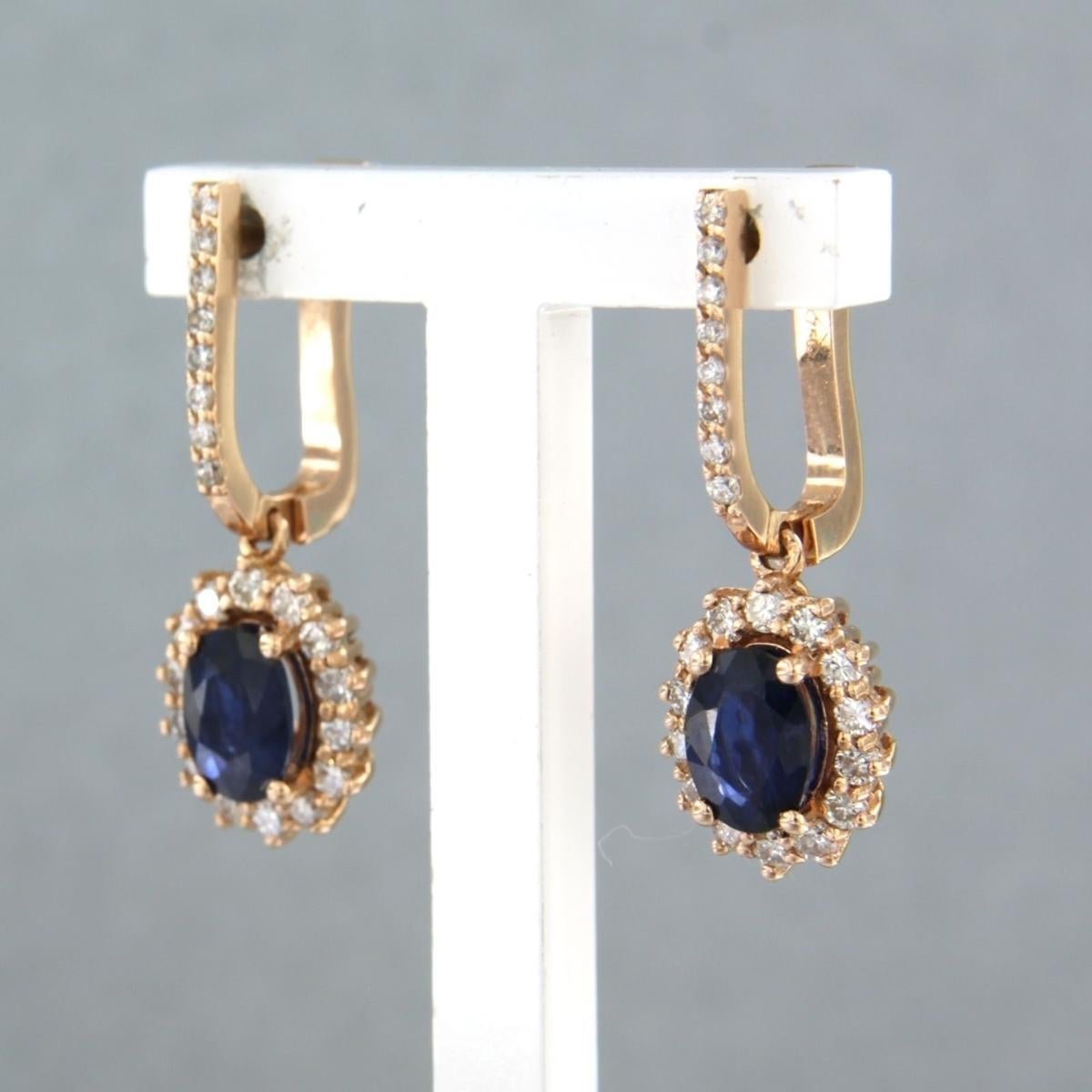 Brilliant Cut Earrings with sapphire up to 2.96ct and brilliant cut diamonds 18k pink gold For Sale
