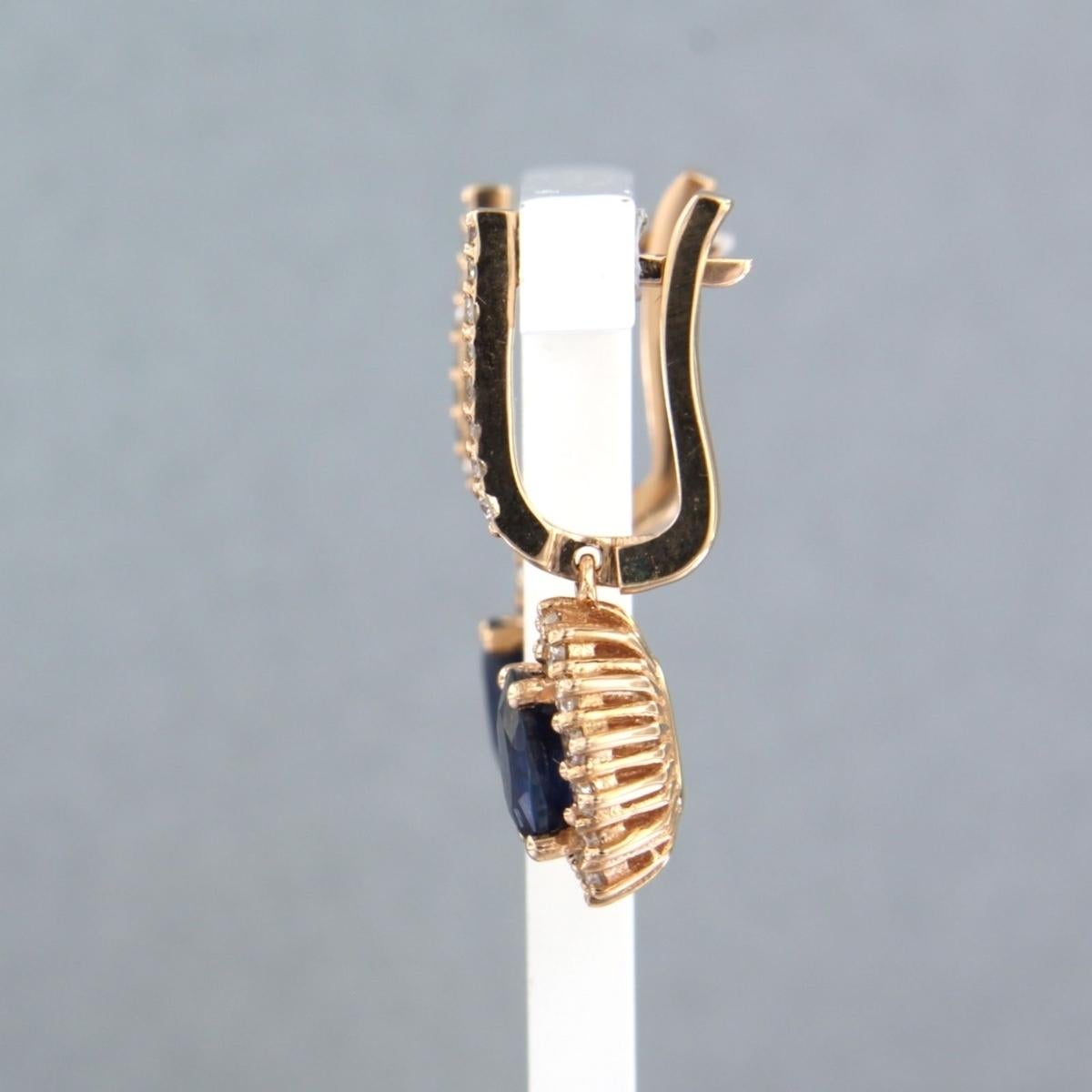Women's Earrings with sapphire up to 2.96ct and brilliant cut diamonds 18k pink gold For Sale