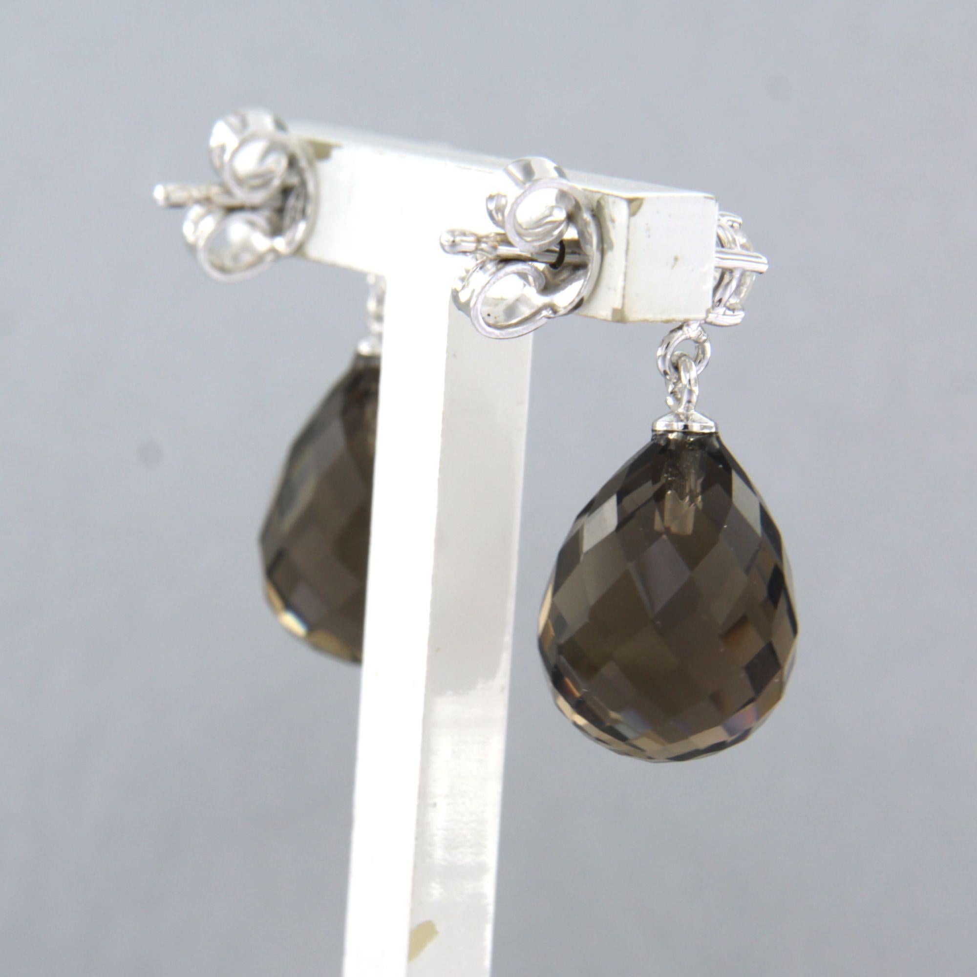 Moderne Boucles d'oreilles avec quartz fumé et diamants taille brillant jusqu'à 0,20ct Or 18k en vente