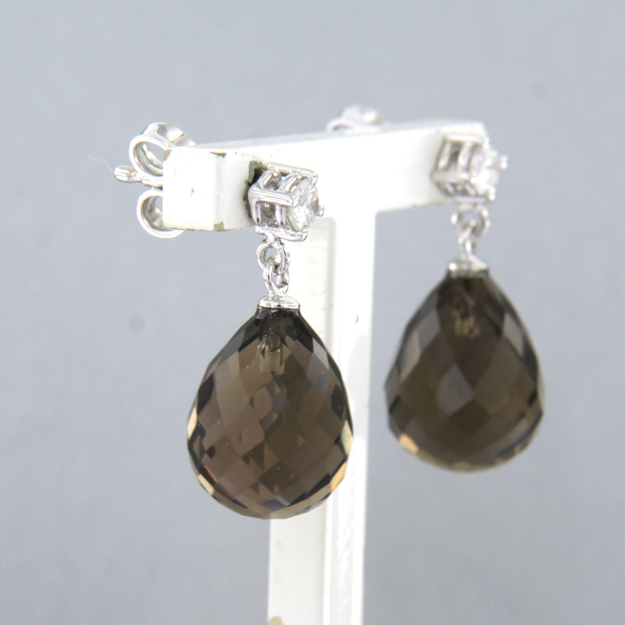 Taille brillant Boucles d'oreilles avec quartz fumé et diamants taille brillant jusqu'à 0,20ct Or 18k en vente