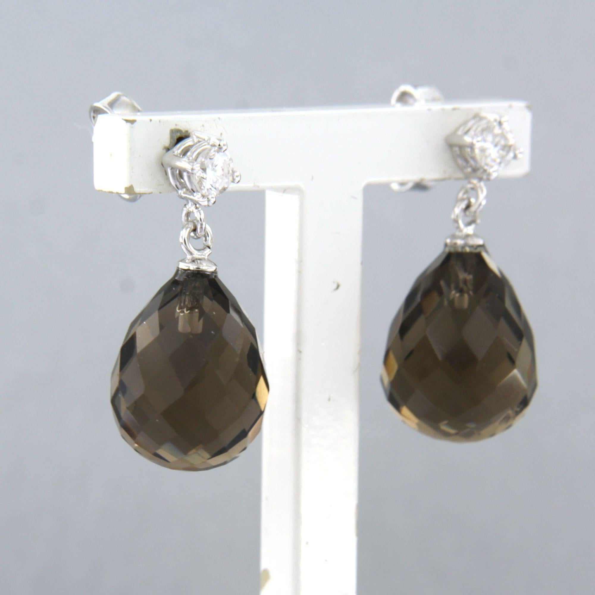 Boucles d'oreilles avec quartz fumé et diamants taille brillant jusqu'à 0,20ct Or 18k Neuf - En vente à The Hague, ZH