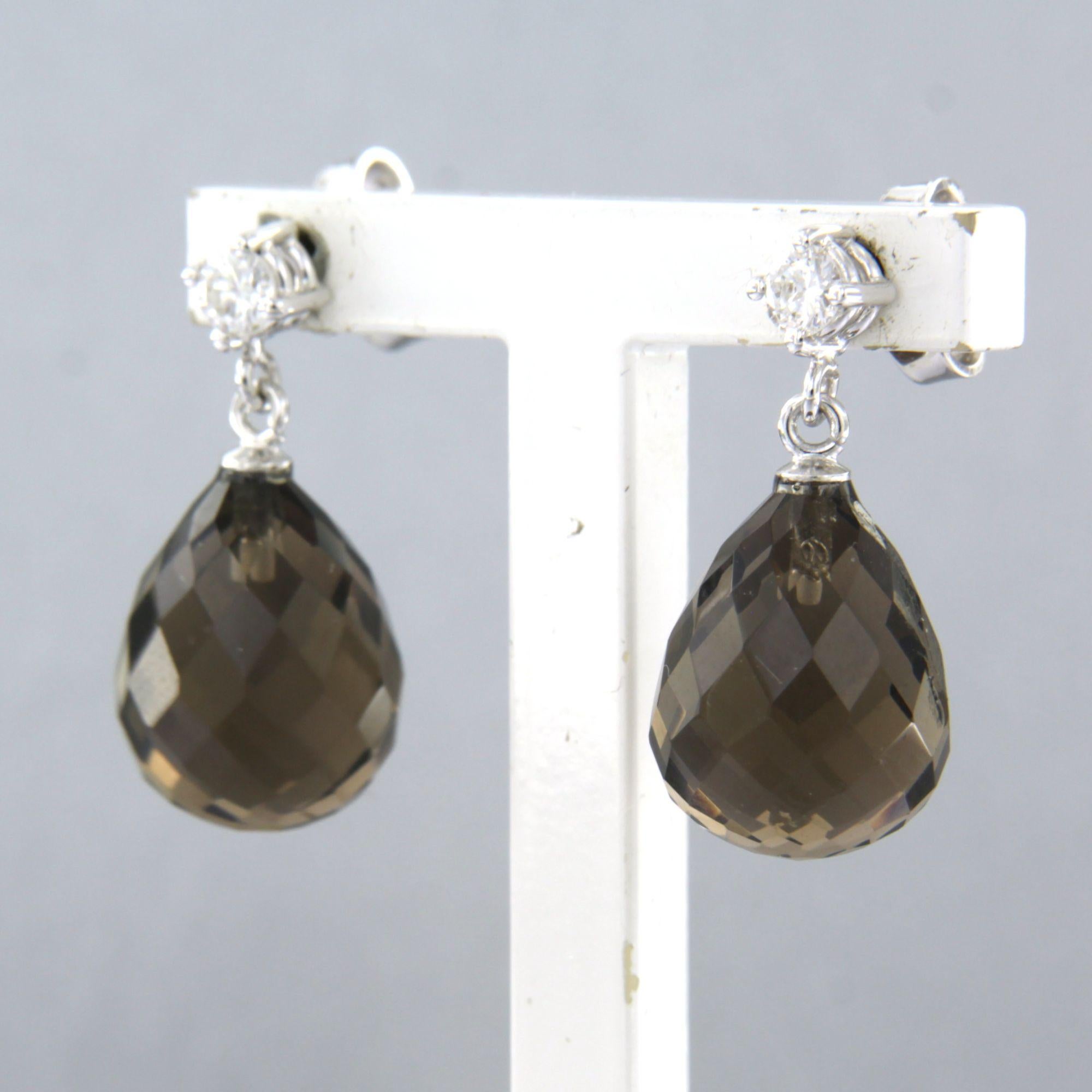 Boucles d'oreilles avec quartz fumé et diamants taille brillant jusqu'à 0,20ct Or 18k Pour femmes en vente
