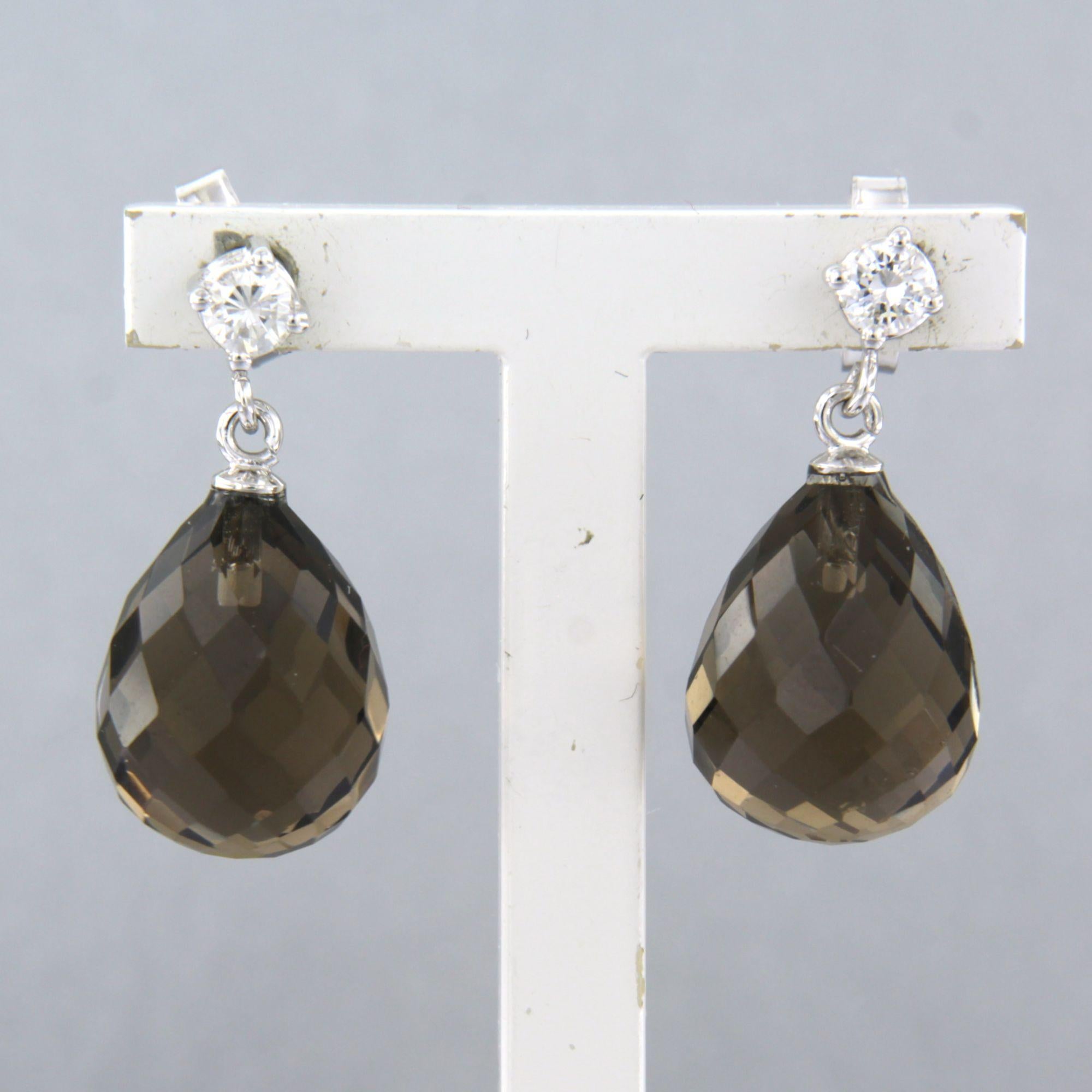 Boucles d'oreilles avec quartz fumé et diamants taille brillant jusqu'à 0,20ct Or 18k en vente 1